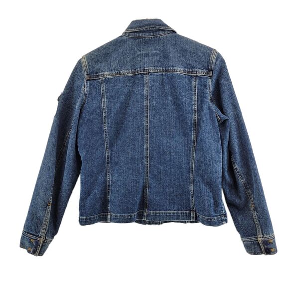 Jones New York Women's Denim Cargo Jacket Size Medium Stretch Pockets - Picture 3 of 7